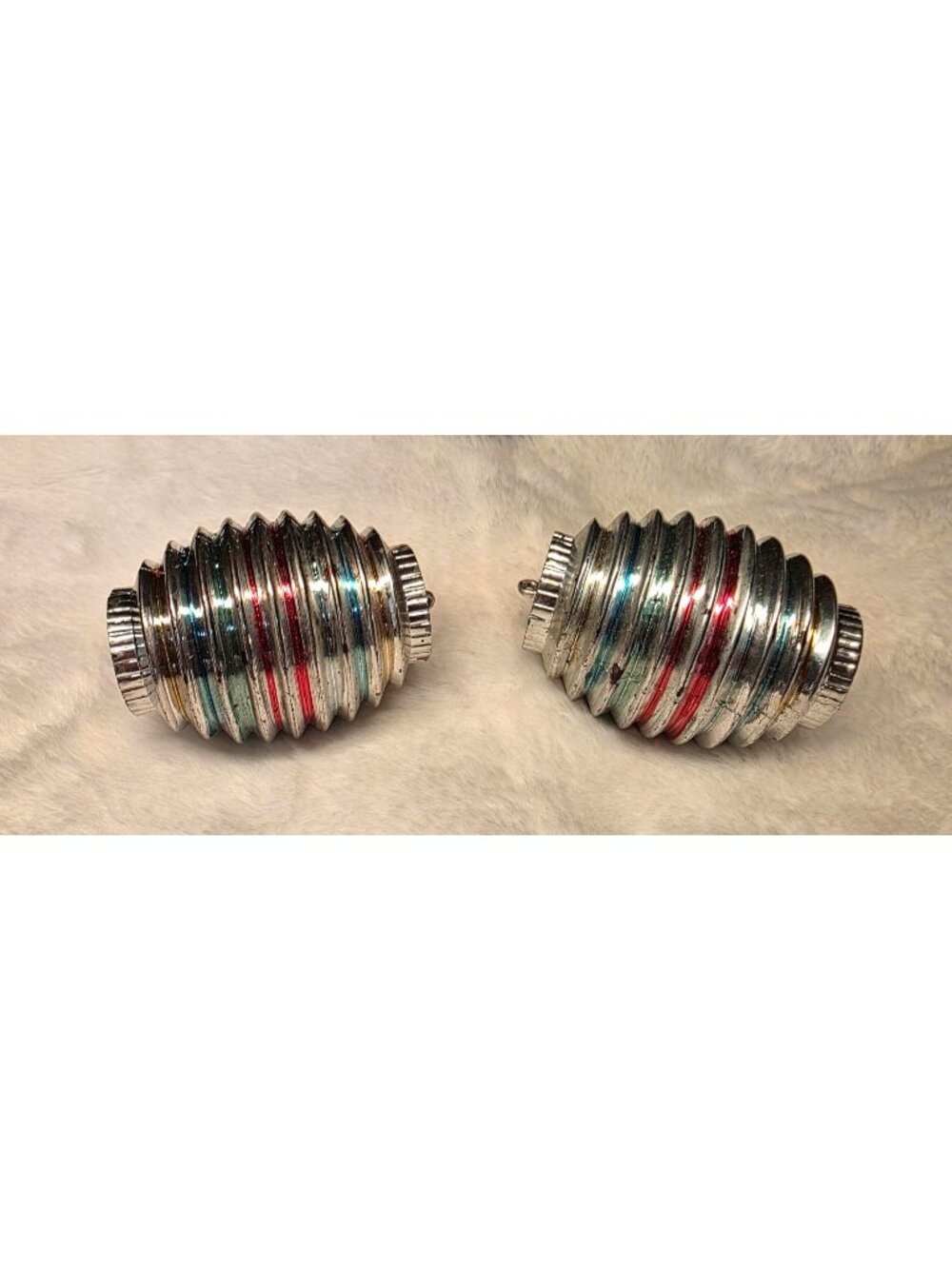 Vintage MCM Bradford Plastic Silver Striped Lantern Retro Christmas Ornaments